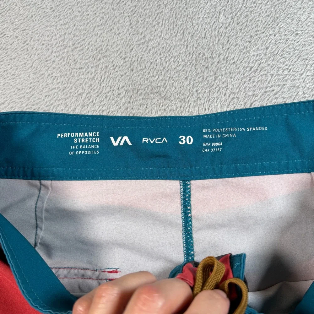RVCA Board Shorts Mens 30 Red Black Striped 10